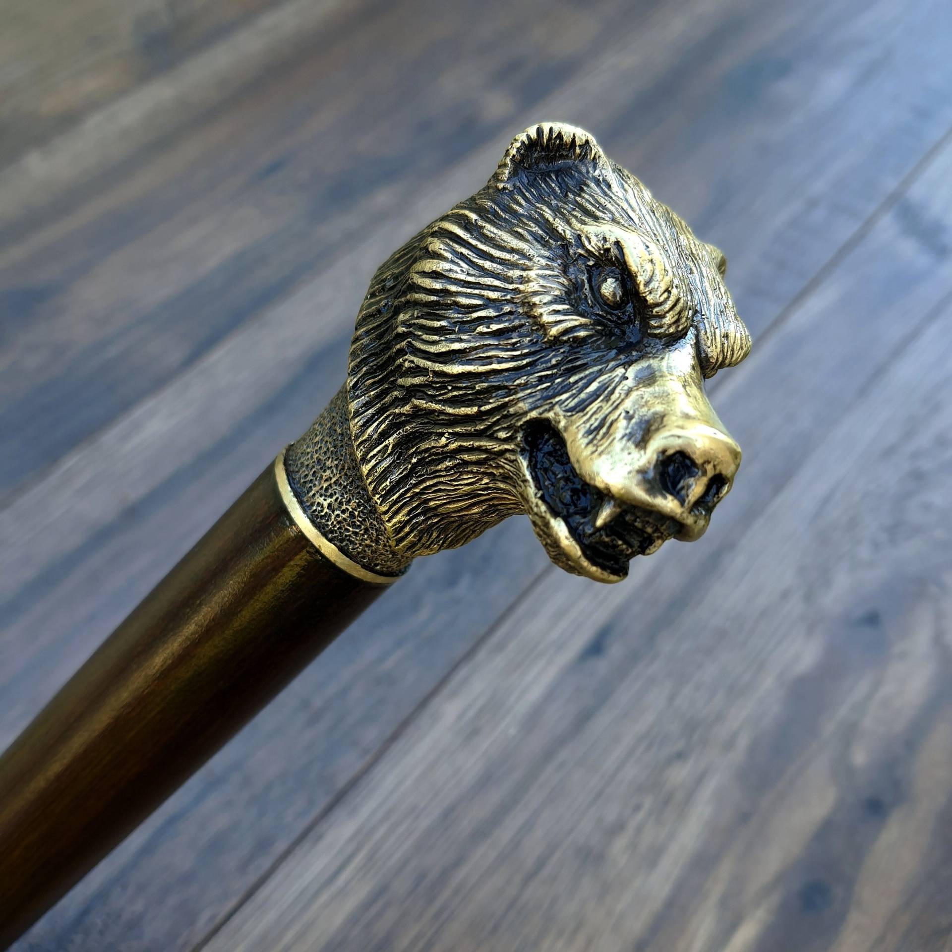 Spazierstock Bronze Grizzlybärkopf Holzschaft Spazierstock Bronze Grizzlybärkopf Holzschaft von UkraineShopping