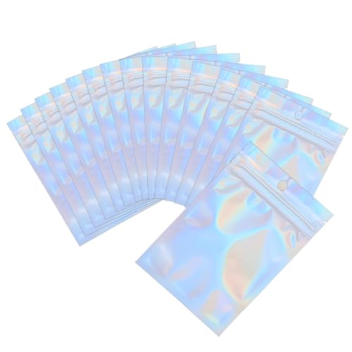 100 Stück wiederverschließbare Mylar-Druckverschlussbeutel für die Aufbewahrung von Lebensmitteln Geruchssicherer Beutel für Süßigkeitenplätzchen Partybevorzugung (holographisch, 8,5 x 13 cm) von Ulalaza