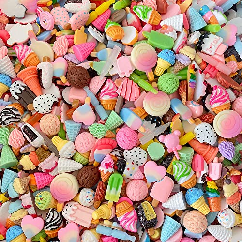 100 süße Schleim-Charms,Bastelarbeiten und Ornamente, Scrapbooking-Perlen, verschiedene Süßigkeiten, Obst, Kuchen, Harz, Weihnachtsgeschenke, Spalier, Harz-Ornament-Kit, Zubehör von Ulalaza