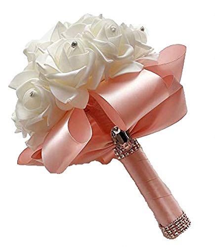 Ulalaza Hochzeitsstrauß mit Blumen Crystal Roses Pearl Brautjungfer Hochzeitsstrauß Braut Kunstseidenblumen von Ulalaza