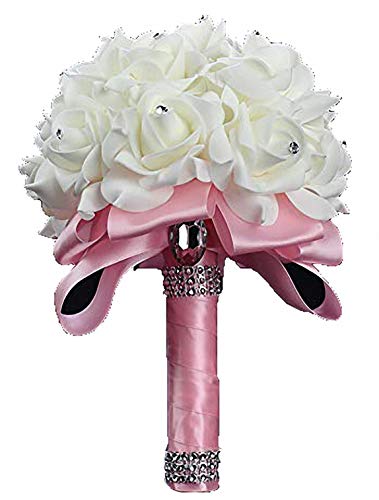 Ulalaza Hochzeitsstrauß mit Blumen Crystal Roses Pearl Brautjungfer Hochzeitsstrauß Braut Kunstseidenblumen von Ulalaza