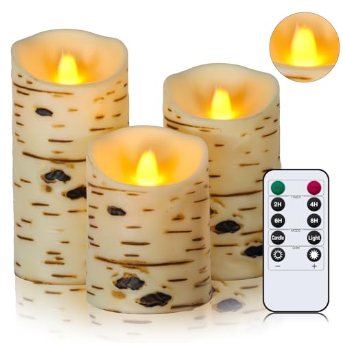 Ulanox LED Kerzen mit Fernbedienung und Timer,Birkenrinden-Design, elektrische kerzen 3er-Set Ulanox LED Kerzen mit Fernbedienung und Timer,Birkenrinden-Design, elektrische kerzen 3er-Set von Ulanox