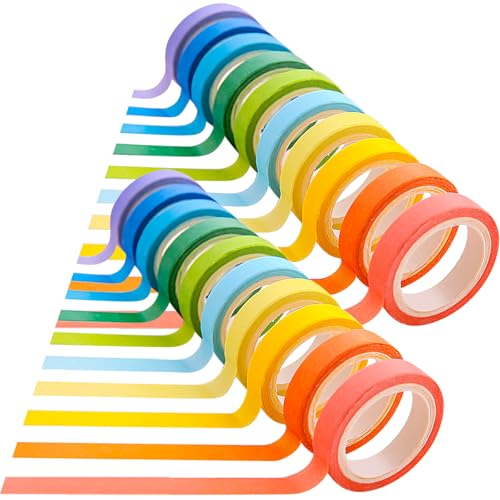 Ulawellor 20 Rollen Washi Tape,Klebeband Bunt,Regenbogen Masking Tape,Deko Klebeband,Klebeband Bunt für Dekoratives Handwerk,Geschenkverpackung,Heimwerker,Tagebuch,Scrapbook(7mm Breite) von Ulawellor