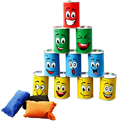 Ulifeme Dosenwerfen Kinder, Dosenwurfspiel für Kindergeburtsta & Andere Party, 10pcs Lächeln Dosen & 3pcs Bunt Wurfsäckchen Set für Gartenspiele, Dosen Werfen Spiele Gifts für Kinder & Erwachsene von Ulifeme