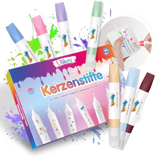Ulikey Kerzenfarbe 24er Set Kerzenstifte je 10 ml, Candle Pen für Kerzen mit Perlglanz und Leuchtend Farben, Premium Candle Liner Kerzen Selber Machen Set zum Anmalen, Verzieren & Personalisieren Ulikey Kerzenfarbe 24er Set Kerzenstifte je 10 ml, Candle Pen für Kerzen mit Perlglanz und Leuchtend Farben, Premium Candle Liner Kerzen Selber Machen Set zum Anmalen, Verzieren & Personalisieren von Ulikey