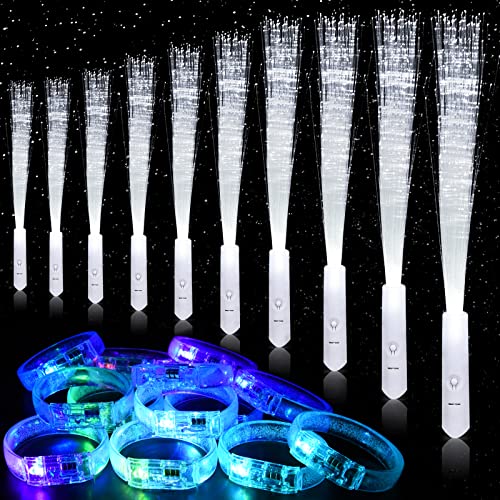 Ulikey LED Leuchtwedel 20 Stück, Glasfaser-Leuchtstäbe, Glowstick Armband, Leuchtender Spielzeug, Glasfaserlampe für Hochzeit Partys Konzert von Ulikey