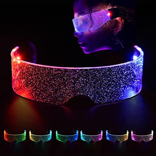 Ulikey Leuchtende Brille, LED Brille, Cyberpunk Brille, Futuristische Elektronische Brille, Party Leuchtbrille, für Konzert, Bar, DJ, Nachtleben, Versammlungen, Verkleidung, 7 Farben - Sternenhimmel von Ulikey