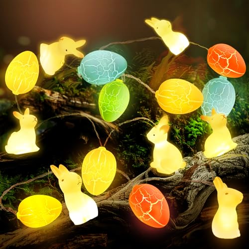 Ulikey Lichterkette Ostern Batterie, 2M 20 Led Ostern Deko Lichterkette, Osterküken Ostereier Lichterkette Außen Innen, Bunny Karotte Osterbeleuchtung für Hochzeit Geburtstag Osterfeier Deko (3) von Ulikey