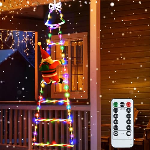 Ulikey Weihnachtsmann Leiter Lichterkette, 8 Modi LED Weihnachtsbeleuchtung Mit Fernbedienungen, Santa Kletterleiter Weihnachtsschmuck für Außen Und Indoor Hängend Deko (Farbiges Licht, 1.1M) von Ulikey
