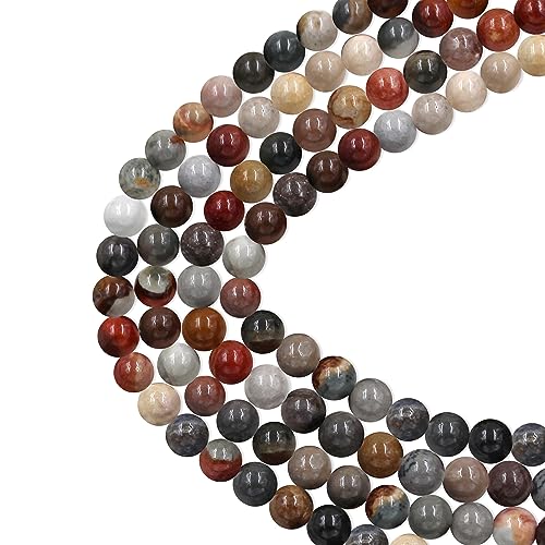 100 Stück natürliche Jaspis runde lose Perlen DIY für Schmuckherstellung mit 10 m elastischer Schnur (US Picture Jaspis, 8 mm) von Uloveido