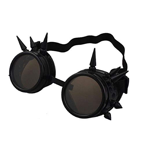 Ultra Schwarz mit Braunen Linsen Spike Steampunk Brille Herren Damen Cyber ​​Brille Viktorianisch Punk Schweißen Cosplay Brille Goth Rustikale Niete Runde Brille Fliegende Brille Fancy Dress von UltraByEasyPeasyStore