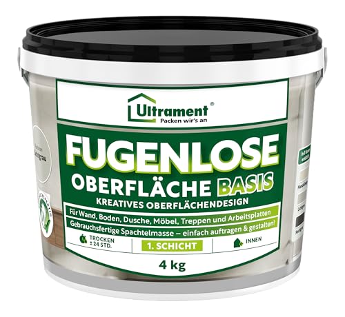 Ultrament Fugenlose Oberfläche - Basis Lichtgrau 4 kg – Kreative Oberflächengestaltung für fugenlose Wand- und Bodenflächen, gebrauchsfertig und wasserfest von Ultrament