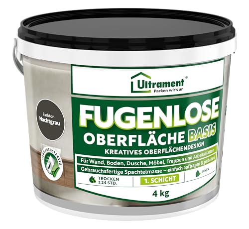 Ultrament Fugenlose Oberfläche - Basis Nachtgrau 4 kg – Kreative Oberflächengestaltung für fugenlose Wand- und Bodenflächen, gebrauchsfertig und wasserfest von Ultrament