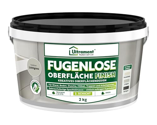 Ultrament Fugenlose Oberfläche - Finish Lichtgrau 2 kg – Kreative Oberflächengestaltung für fugenlose Wand- und Bodenflächen, gebrauchsfertig und wasserfest von Ultrament