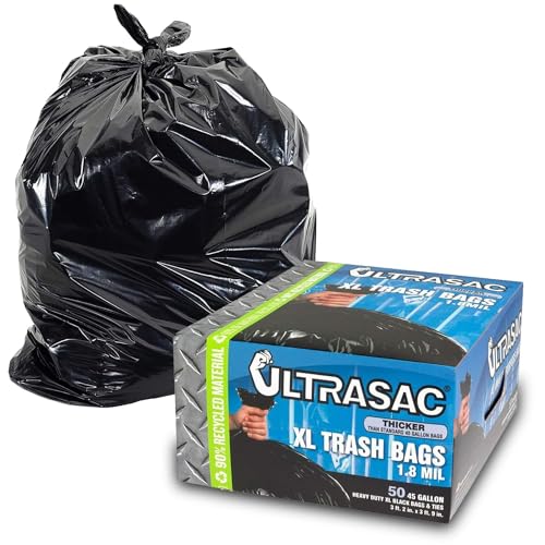 Ultrasac Robuste Müllbeutel aus Kunststoff, 50 Stück, 96,5 x 114,3 cm, groß, schwarz, für Bauunternehmer, Industrie, Zuhause, Küche, Gewerbe, Hof, Rasen, Laub von Ultrasac