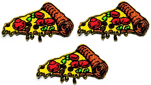 Umama 3 Stück Mini Cute Pizza Aufkleber Handwerk Stoff Patches Pizza Slice Italienische Fast Food Retro Cartoon bestickte Applikation Aufbügler Patch für Rucksäcke Jeans Jacken T-Shirt Kleidung von Umama