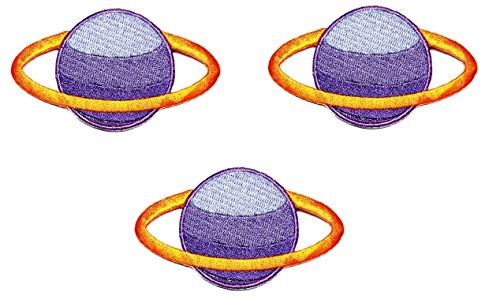 Umama 3 Stück Planet Weltraum Patch Niedlich Lila Saturn Planet mit Ringen Cartoon Aufbügler Bestickte Patches Applikationen Nadel Handwerk Maschine Stickerei Kleidung Zubehör Nähen DIY von Umama