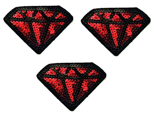 Umama Patch-Set mit 3 roten Pailletten, Edelstein, Edelstein, Cartoon-Aufkleber, niedliche Diamant-DIY-Applikation, bestickt, zum Aufnähen, Aufbügeln, Emblem, Kleidung oder Belohnungsgeschenk von Umama