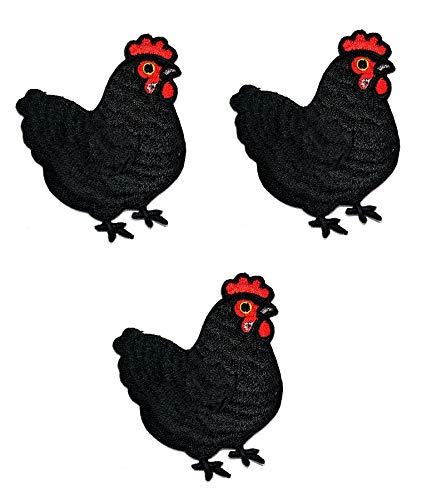 Umama Patch Set mit 3 schwarzen Huhn-Applikationen zum Aufbügeln oder Aufnähen, Motiv: Huhn, Hahn, Tier, Bauernhof, bestickt, für dekorative , Basteln, Kostüm oder Belohnung, Geschenk von Umama