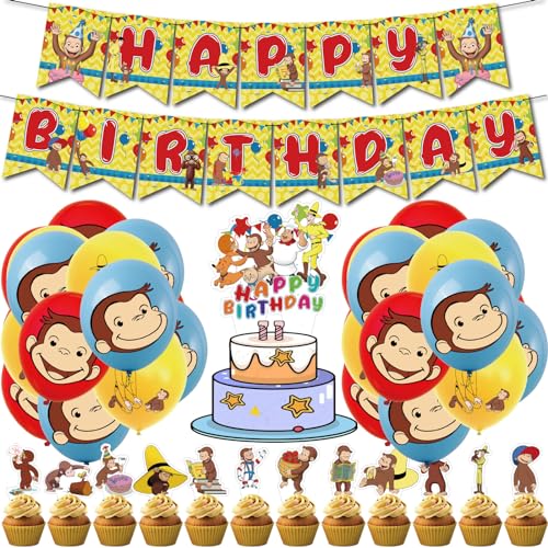 Curious Monkey Neugieriger Affe Geburtstagsparty Dekoration Ballon Set für Jungen Kinder Mädchen, mit Banner und Kuchen Topper Curious Monkey Neugieriger Affe Geburtstagsparty Dekoration Ballon Set für Jungen Kinder Mädchen, mit Banner und Kuchen Topper von Umbrean