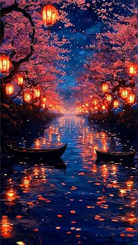 5D Diamond Art Painting,Boat Lake Lantern Diamond Painting Kits for Adults,DIY Square Full Drill Canvas Embroidery Cross Stitch,Diamond Arts Crafts Painting Pictures for Home Wall Decor 80x170cm 5D Diamond Art Painting,Boat Lake Lantern Diamond Painting Kits for Adults,DIY Square Full Drill Canvas Embroidery Cross Stitch,Diamond Arts Crafts Painting Pictures for Home Wall Decor 80x170cm von Umfarvt