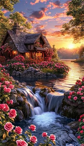 5D Diamond Art Painting,Creek House Rose Diamond Painting Kits for Adults,DIY Square Full Drill Canvas Embroidery Cross Stitch,Diamond Arts Crafts Painting Pictures for Home Wall Decor 100x210cm 5D Diamond Art Painting,Creek House Rose Diamond Painting Kits for Adults,DIY Square Full Drill Canvas Embroidery Cross Stitch,Diamond Arts Crafts Painting Pictures for Home Wall Decor 100x210cm von Umfarvt