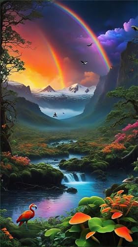5D Diamond Art Painting,Lake Rainbow Plant Diamond Painting Kits for Adults,DIY Square Full Drill Canvas Embroidery Cross Stitch,Diamond Arts Crafts Painting Pictures for Home Wall Decor 60x130cm von Umfarvt