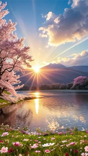 5D Diamond Art Painting,Lake Sunset Field Diamond Painting Kits for Adults,DIY Square Full Drill Canvas Embroidery Cross Stitch,Diamond Arts Crafts Painting Pictures for Home Wall Decor 60x130cm von Umfarvt