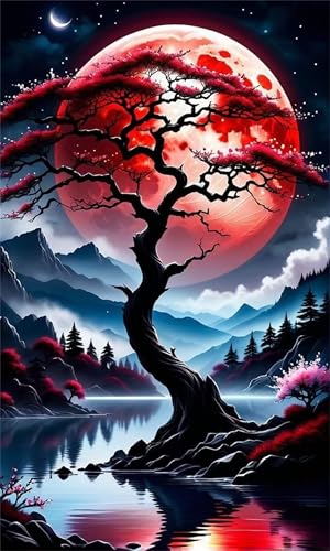 5D Diamond Art Painting,Moon Tree Mountains Diamond Painting Kits for Adults,DIY Square Full Drill Canvas Embroidery Cross Stitch,Diamond Arts Crafts Painting Pictures for Home Wall Decor 70x150cm von Umfarvt