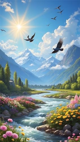 5D Diamond Art Painting,Nature River Seagull Diamond Painting Kits for Adults,DIY Square Full Drill Canvas Embroidery Cross Stitch,Diamond Arts Crafts Painting Pictures for Home Wall Decor 50x110cm von Umfarvt