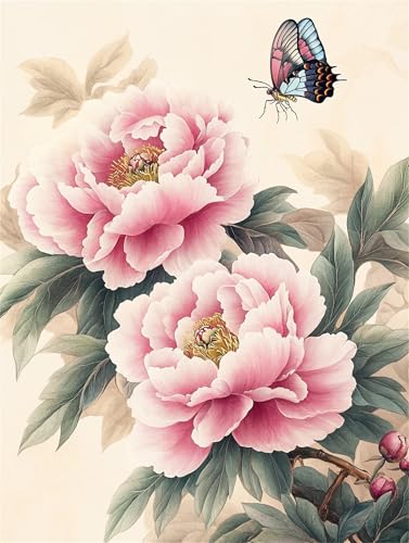 Rosa Pfingstrosen Schmetterlinge Diamond Painting Erwachsene set DIY Square Vollbohrer 60x80cm,5D Diamant Painting Bilder für Erwachsene,Strass Stickerei Leinwand painting set,Wanddeko Geschenk von Umfarvt