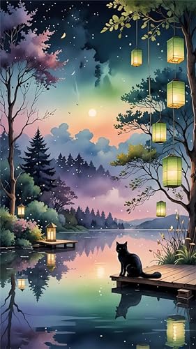 Umfarvt 5D Diamond Art Painting,Cat Lake Night Diamond Painting Kits for Adults,DIY Round Full Drill Canvas Embroidery Cross Stitch,Diamond Arts Crafts Painting Pictures for Home Wall Decor 50x110cm Umfarvt 5D Diamond Art Painting,Cat Lake Night Diamond Painting Kits for Adults,DIY Round Full Drill Canvas Embroidery Cross Stitch,Diamond Arts Crafts Painting Pictures for Home Wall Decor 50x110cm von Umfarvt