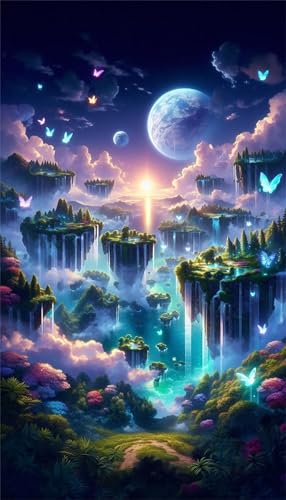 Umfarvt 5D Diamond Art Painting,Island Moon Diamond Painting Kits for Adults,DIY Square Full Drill Canvas Embroidery Cross Stitch,Diamond Arts Crafts Painting Pictures for Home Wall Decor 60x130cm von Umfarvt