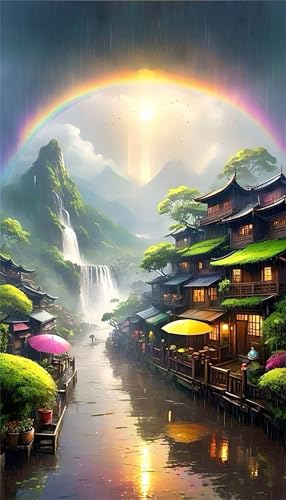 Umfarvt 5D Diamond Art Painting,Loft River Sky Diamond Painting Kits for Adults,DIY Square Full Drill Canvas Embroidery Cross Stitch,Diamond Arts Crafts Painting Pictures for Home Wall Decor 50x110cm von Umfarvt