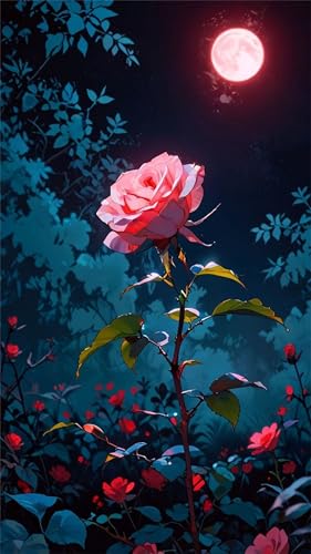 Umfarvt 5D Diamond Art Painting,Night Rose Moon Diamond Painting Kits for Adults,DIY Round Full Drill Canvas Embroidery Cross Stitch,Diamond Arts Crafts Painting Pictures for Home Wall Decor 50x110cm von Umfarvt