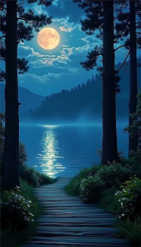 Umfarvt 5D Diamond Art Painting,Night Sea Moon Diamond Painting Kits for Adults,DIY Round Full Drill Canvas Embroidery Cross Stitch,Diamond Arts Crafts Painting Pictures for Home Wall Decor 70x150cm von Umfarvt