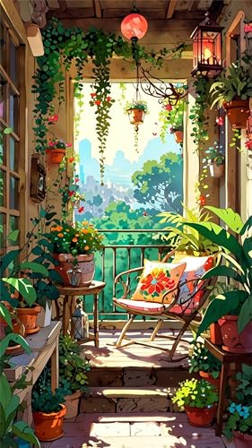 Umfarvt 5D Diamond Painting Erwachsene,Pflanzen Balkon Blumen Diamant Painting Bilder für Anfänger,DIY Round Drill Voller Diamant Kunst Stickerei Kreuzstich Craft Set für Home Wand Décor 50x110cm von Umfarvt