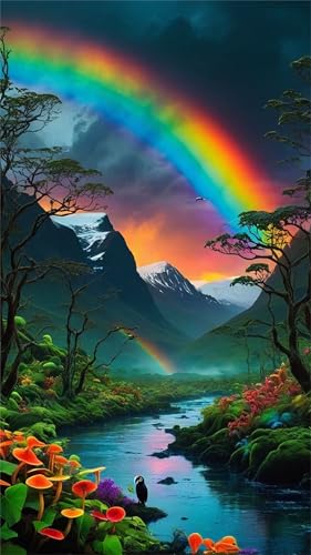 Umfarvt 5D Diamond Painting Kit,Mountains Rivers Diamant Painting Bilder Kit für Erwachsene,DIY Square Full Drill Strass Stickerei Leinwand Painting Malen nach Zahlen Set für Home Décor 70x150cm von Umfarvt