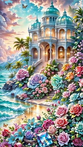 Umfarvt 5D Diamond Painting Kit,Schloss Peony Lake Diamant Painting Bilder Kit für Erwachsene,DIY Round Full Drill Strass Stickerei Leinwand Painting Malen nach Zahlen Set für Home Décor 80x170cm Umfarvt 5D Diamond Painting Kit,Schloss Peony Lake Diamant Painting Bilder Kit für Erwachsene,DIY Round Full Drill Strass Stickerei Leinwand Painting Malen nach Zahlen Set für Home Décor 80x170cm von Umfarvt