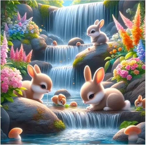 Umfarvt 5D Kaninchenfluss Diamond Painting Erwachsene,Diamond Painting Bilder für Anfänger,DIY Square Drill Voller Kristall Strass Kreuzstich Malen Nach Zahlen Kits für Zuhause Dekor 90x90cm von Umfarvt