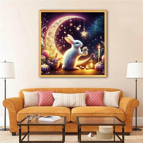 Umfarvt 5D Kaninchenmond Diamond Painting Erwachsene Kinder Diamant Painting Bilder,DIY Round Drill Diamant Kunst Malerei Stickerei Kreuzstich Set für Home Wand Dekor 100x100cm von Umfarvt