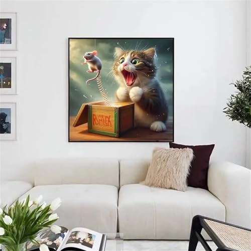 Umfarvt 5D Katze Maus Diamond Painting Erwachsene Kinder Diamant Painting Bilder,DIY Square Drill Diamant Kunst Malerei Stickerei Kreuzstich Set für Home Wand Dekor 40x40cm von Umfarvt