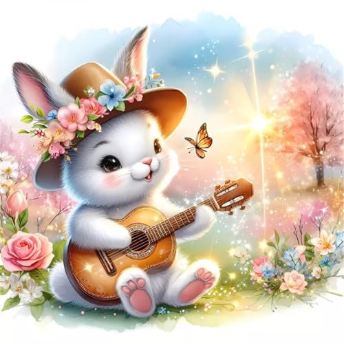 Umfarvt 5D Rabbit Guitar Diamond Painting Kits for Adults Kids,DIY Square Full Drill Diamond Art Painting Kits,Canvas Embroidery diamond art Craft for Home Wall Decor 70x70cm von Umfarvt