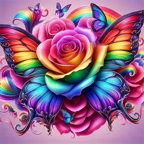 Umfarvt 5D Rose Butterfly Diamond Painting Kits for Adults Kids,DIY Round Full Drill Diamond Art Painting Kits,Canvas Embroidery diamond art Craft for Home Wall Decor 100x100cm von Umfarvt