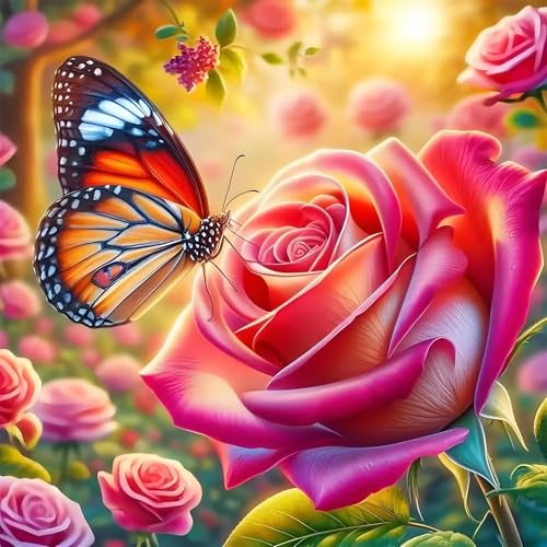 Umfarvt 5D Rose Butterfly Diamond Painting Kits for Adults Kids,DIY Square Full Drill Diamond Art Painting Kits,Canvas Embroidery diamond art Craft for Home Wall Decor 80x80cm von Umfarvt