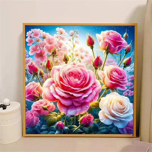 Umfarvt 5D Rosengarten Diamond Painting Erwachsene,Diamond Painting Bilder für Anfänger,DIY Square Drill Voller Kristall Strass Kreuzstich Malen Nach Zahlen Kits für Zuhause Dekor 40x40cm von Umfarvt
