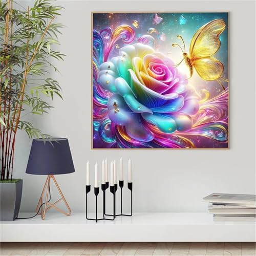 Umfarvt 5D Rosenschmetterling Diamond Painting Erwachsene,Diamond Painting Bilder für Anfänger,DIY Round Drill Voller Kristall Strass Kreuzstich Malen Nach Zahlen Kits für Zuhause Dekor 20x20cm von Umfarvt