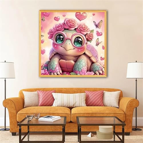 Umfarvt 5D Schildkröten Pfingstrose Diamond Painting Erwachsene Kinder Diamant Painting Bilder,DIY Square Drill Diamant Kunst Malerei Stickerei Kreuzstich Set für Home Wand Dekor 80x80cm von Umfarvt