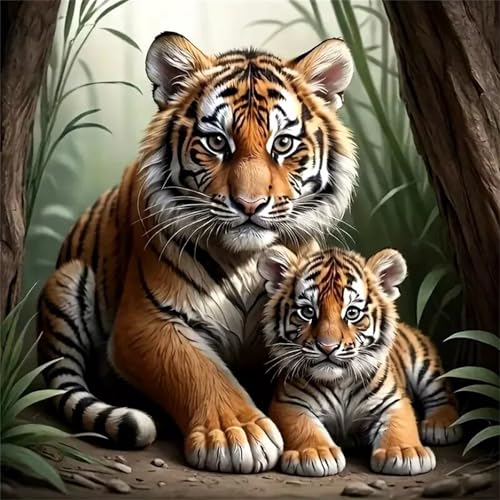 Umfarvt 5D Tiger Family Diamond Painting Kits for Adults Kids,DIY Round Full Drill Diamond Art Painting Kits,Canvas Embroidery diamond art Craft for Home Wall Decor 20x20cm von Umfarvt