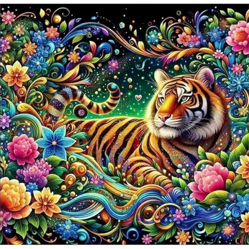 Umfarvt 5D Tiger Flower Diamond Painting Kits for Adults Kids,DIY Round Full Drill Diamond Art Painting Kits,Canvas Embroidery diamond art Craft for Home Wall Decor 40x40cm von Umfarvt